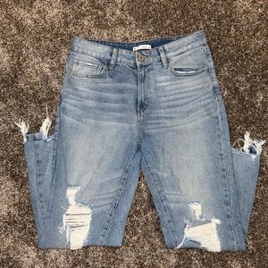 SO Blue Skinny Mom Jeans with Distressed Details Size 11